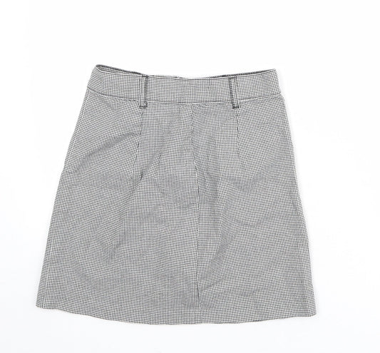 Divided by H&M Womens Black Geometric Cotton A-Line Skirt Size 6 Zip - Houndstooth pattern