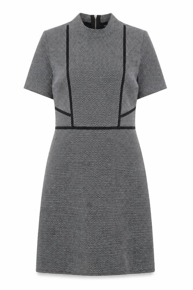 Miss Selfridge Womens Black Geometric Polyester Shift Size 8 Mock Neck Zip