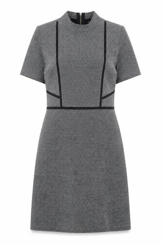Miss Selfridge Womens Black Geometric Polyester Shift Size 8 Mock Neck Zip
