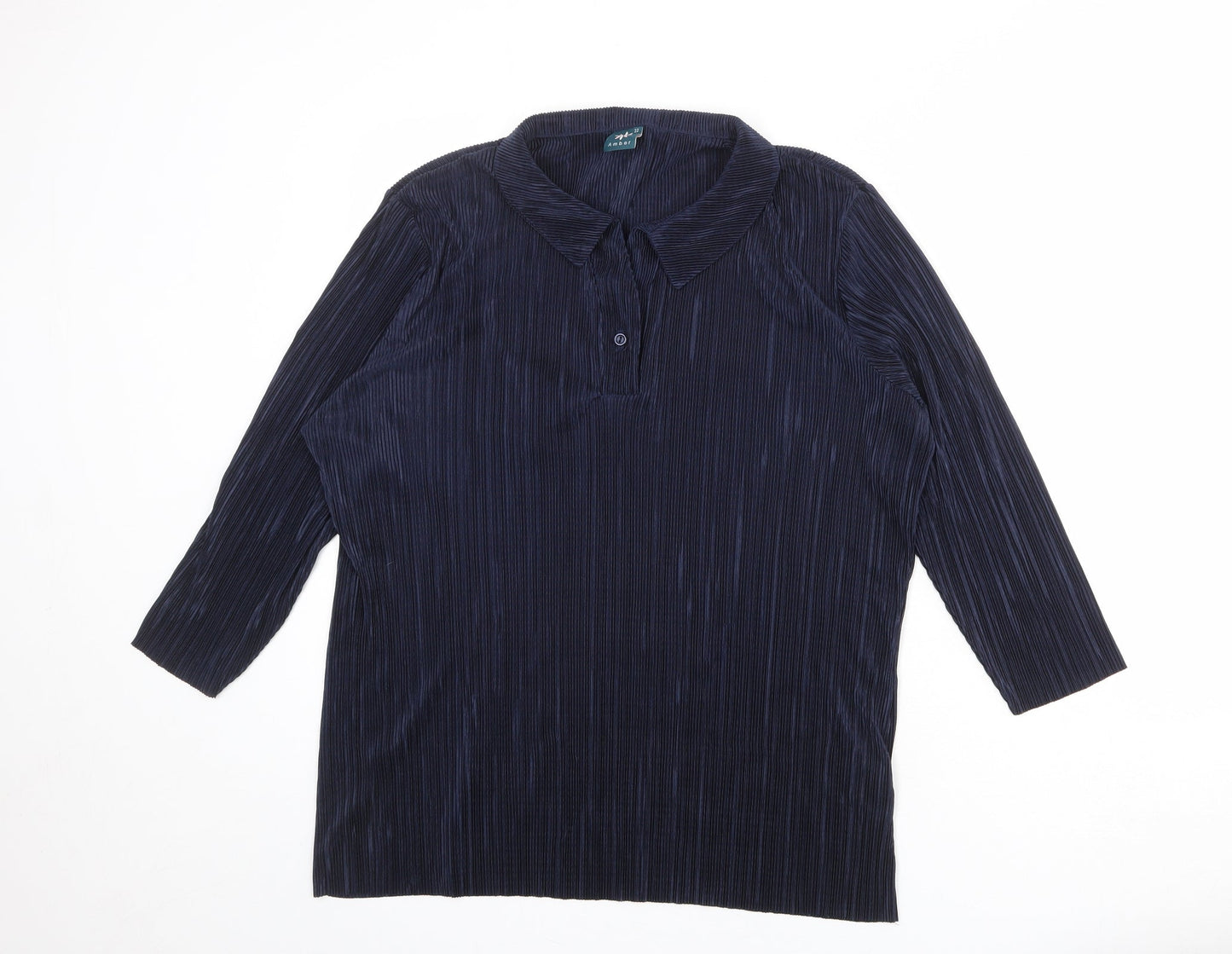 Amber Womens Blue Polyester Basic Blouse Size 22 Collared