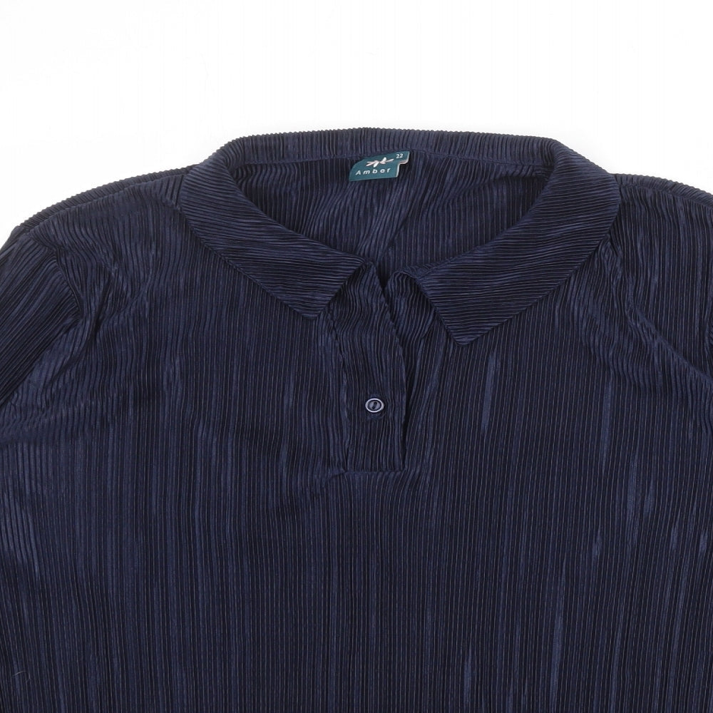 Amber Womens Blue Polyester Basic Blouse Size 22 Collared