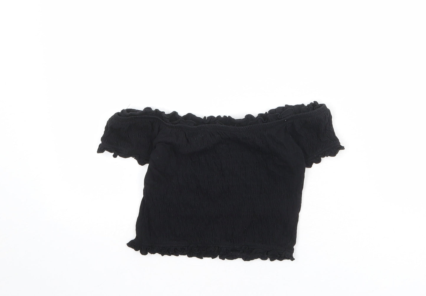 New Look Womens Black Cotton Cropped T-Shirt Size 8 Off the Shoulder