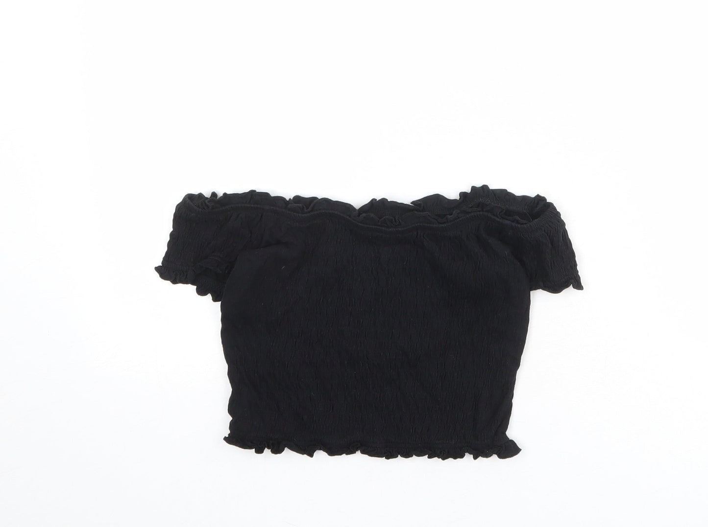 New Look Womens Black Cotton Cropped T-Shirt Size 8 Off the Shoulder