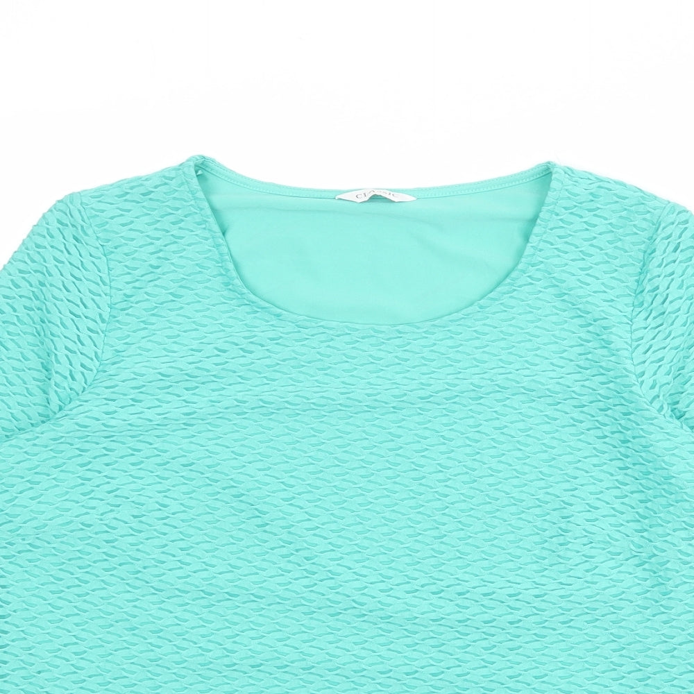Classic Womens Green Polyester Basic T-Shirt Size 14 Round Neck