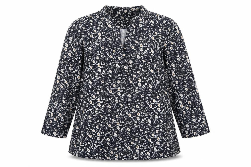 Cerulean Collection Womens Blue Floral Polyester Basic T-Shirt Size S V-Neck