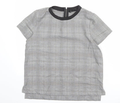 Zara Womens Multicoloured Check Polyester Basic T-Shirt Size S Round Neck