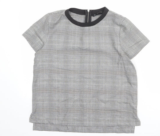 Zara Womens Multicoloured Check Polyester Basic T-Shirt Size S Round Neck