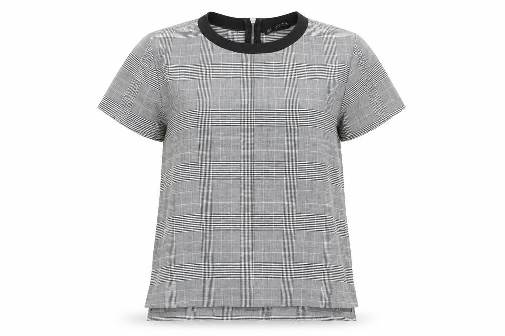 Zara Womens Multicoloured Check Polyester Basic T-Shirt Size S Round Neck