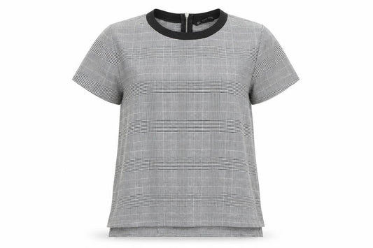 Zara Womens Multicoloured Check Polyester Basic T-Shirt Size S Round Neck