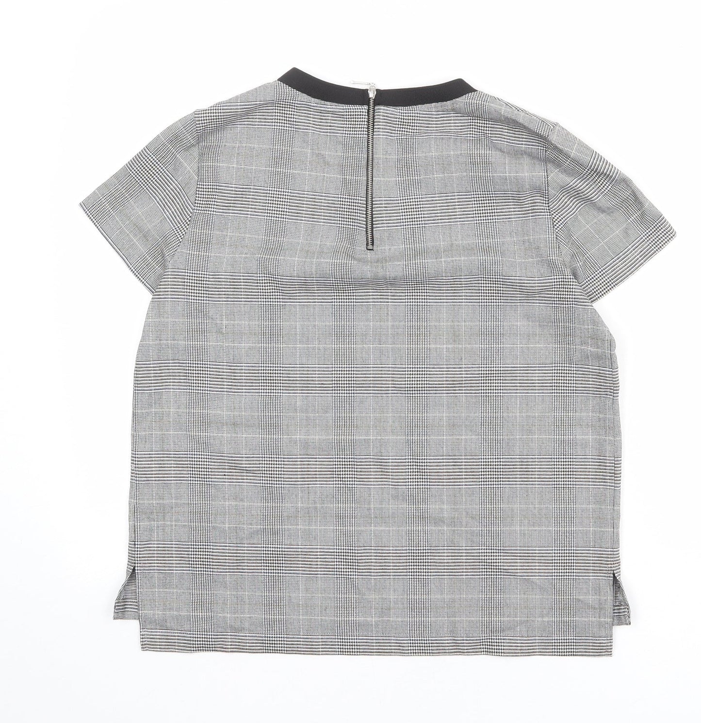 Zara Womens Multicoloured Check Polyester Basic T-Shirt Size S Round Neck