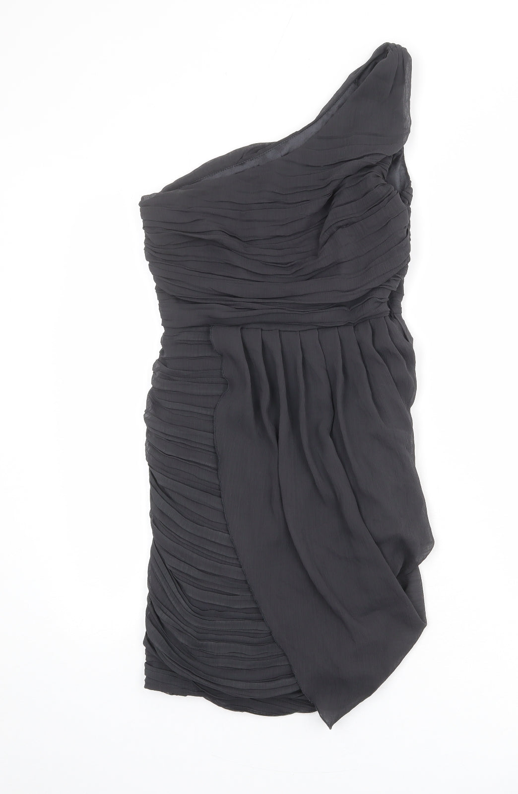 Lipsy Womens Grey Polyester Sheath Size 8 One Shoulder Zip - Draped Detail