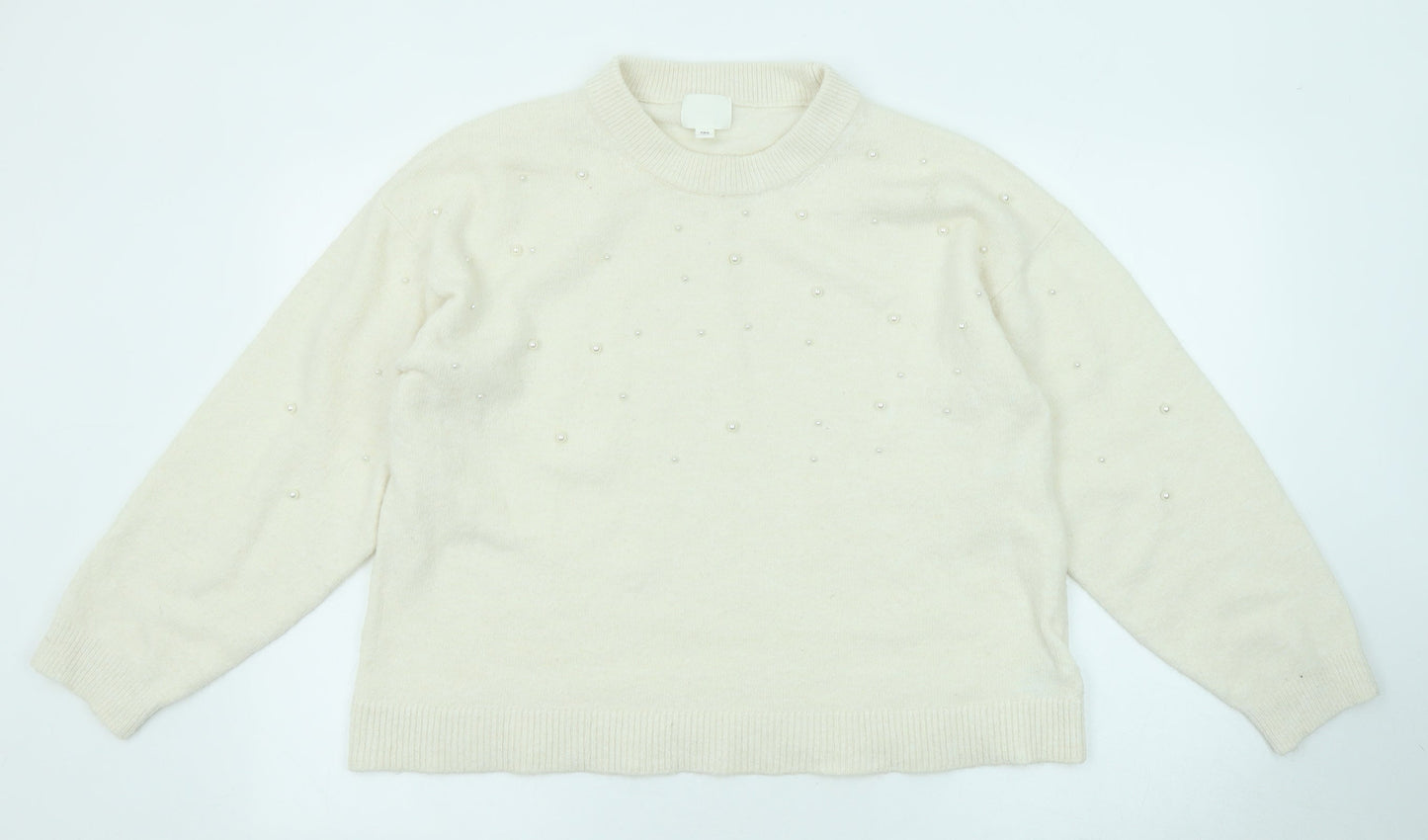 H&M Womens Beige Round Neck Polyester Pullover Jumper Size M