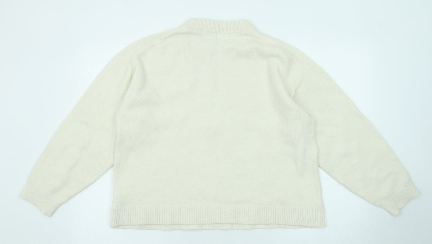 H&M Womens Beige Round Neck Polyester Pullover Jumper Size M
