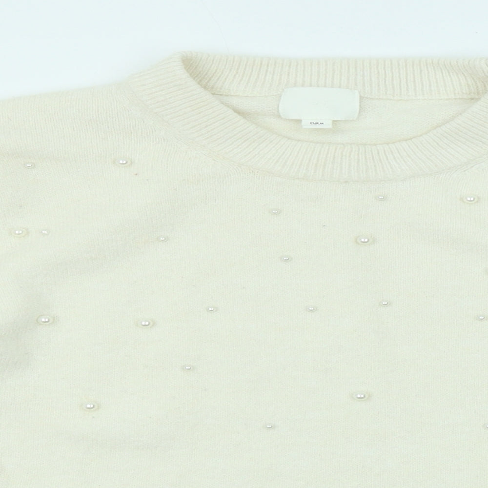 H&M Womens Beige Round Neck Polyester Pullover Jumper Size M
