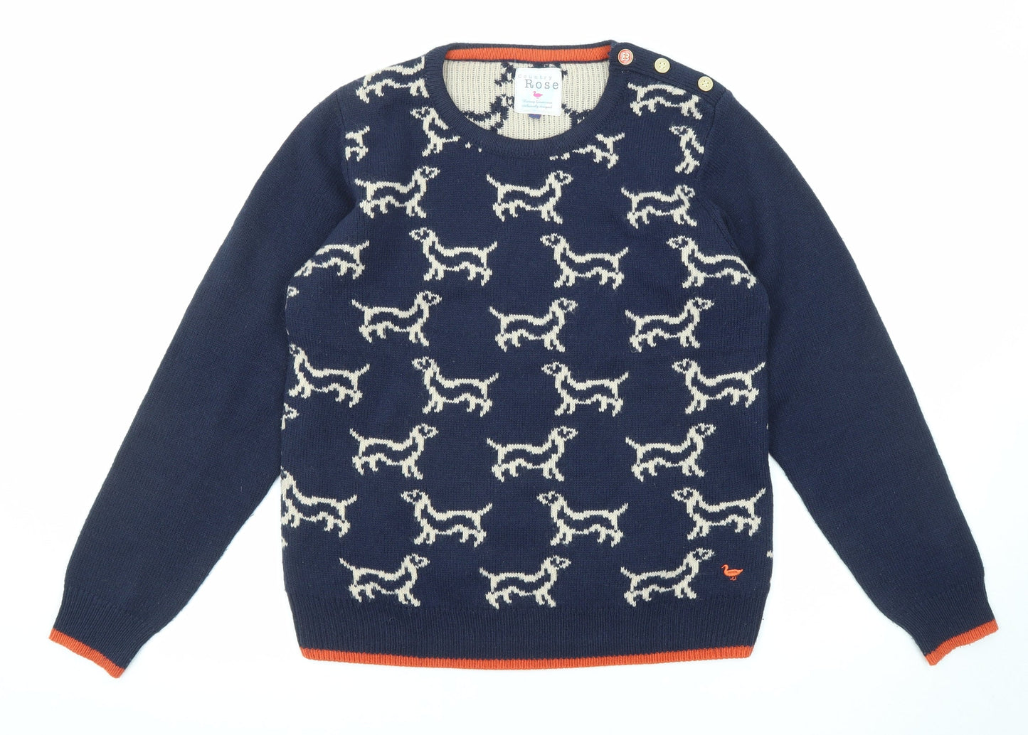 EWM Womens Blue Round Neck Geometric Acrylic Pullover Jumper Size S - Dog Print