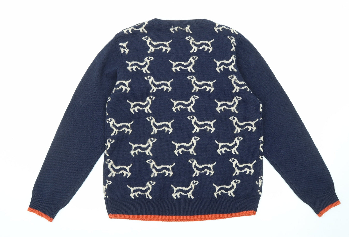 EWM Womens Blue Round Neck Geometric Acrylic Pullover Jumper Size S - Dog Print