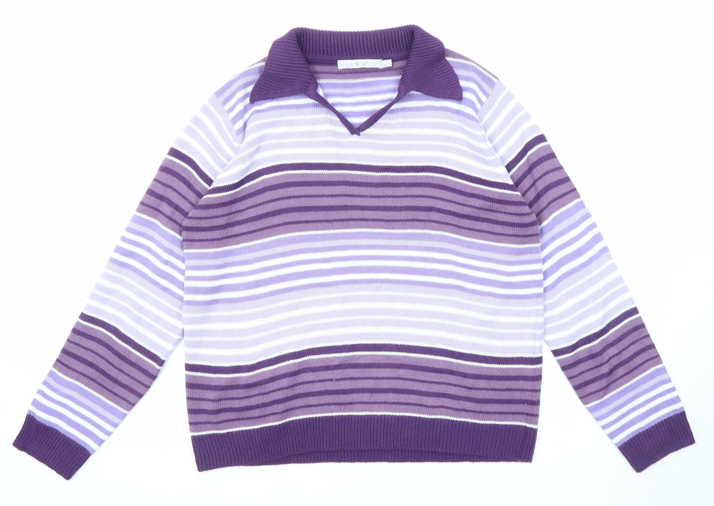 EWM Womens Purple Collared Striped Acrylic Pullover Jumper Size 18 - Size 18-20