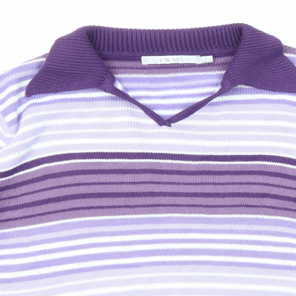 EWM Womens Purple Collared Striped Acrylic Pullover Jumper Size 18 - Size 18-20