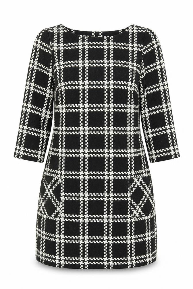New Look Womens Black Geometric Polyester Shift Size 10 Round Neck Pullover
