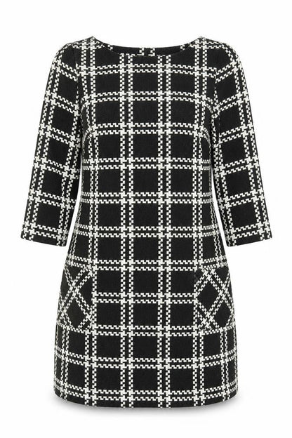 New Look Womens Black Geometric Polyester Shift Size 10 Round Neck Pullover