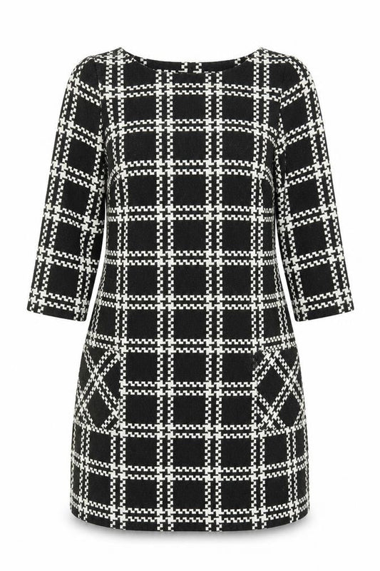 New Look Womens Black Geometric Polyester Shift Size 10 Round Neck Pullover