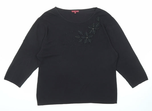 After Dark Womens Black Round Neck Viscose Pullover Jumper Size XL Pullover - Flower Sequin