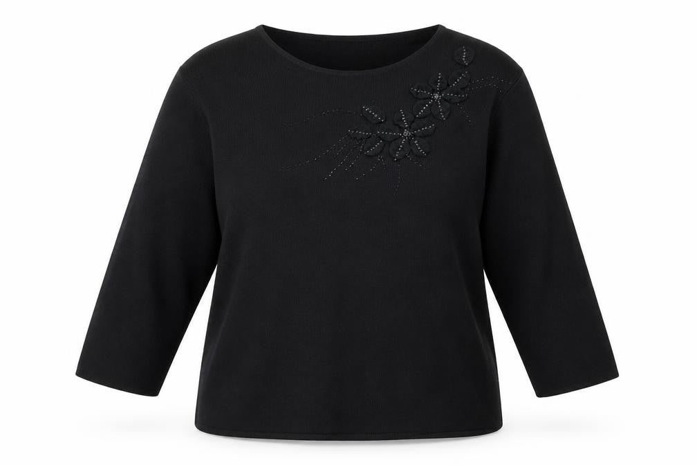 After Dark Womens Black Round Neck Viscose Pullover Jumper Size XL Pullover - Flower Sequin