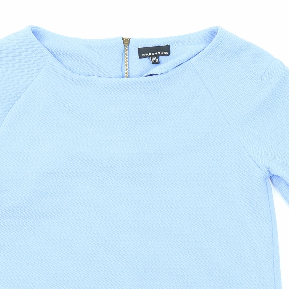 Warehouse Womens Blue Polyester Basic Blouse Size 6 Boat Neck