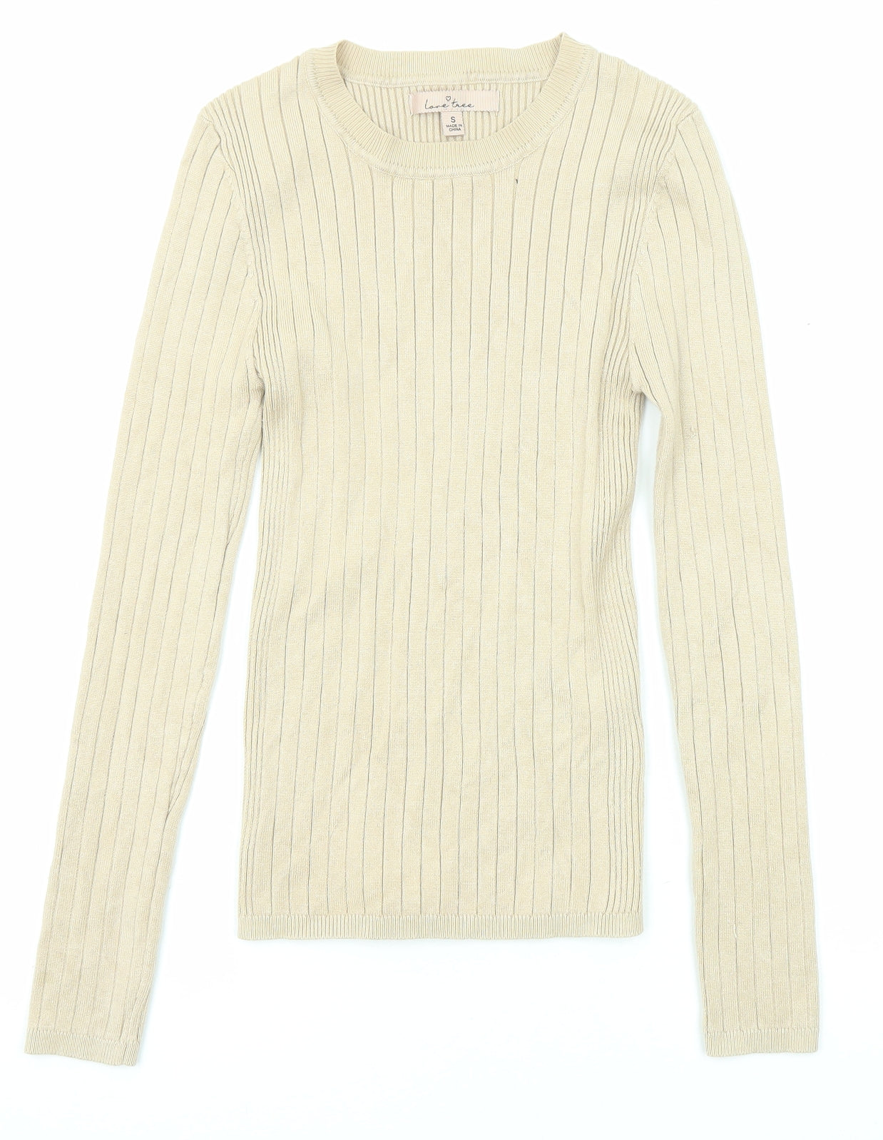 Love Tree Womens Beige Round Neck Viscose Pullover Jumper Size S