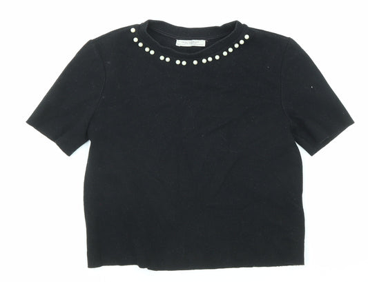 Zara Womens Black Round Neck Cotton Pullover Jumper Size S