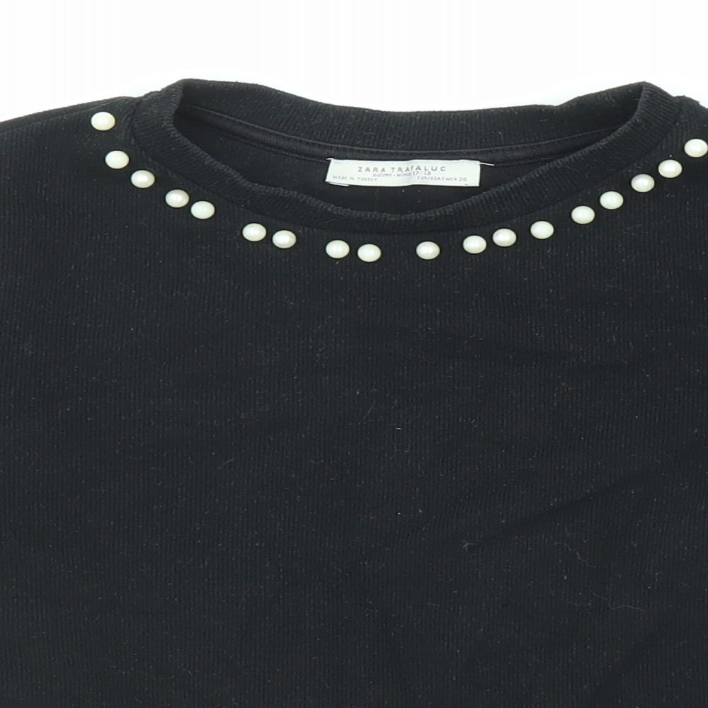 Zara Womens Black Round Neck Cotton Pullover Jumper Size S