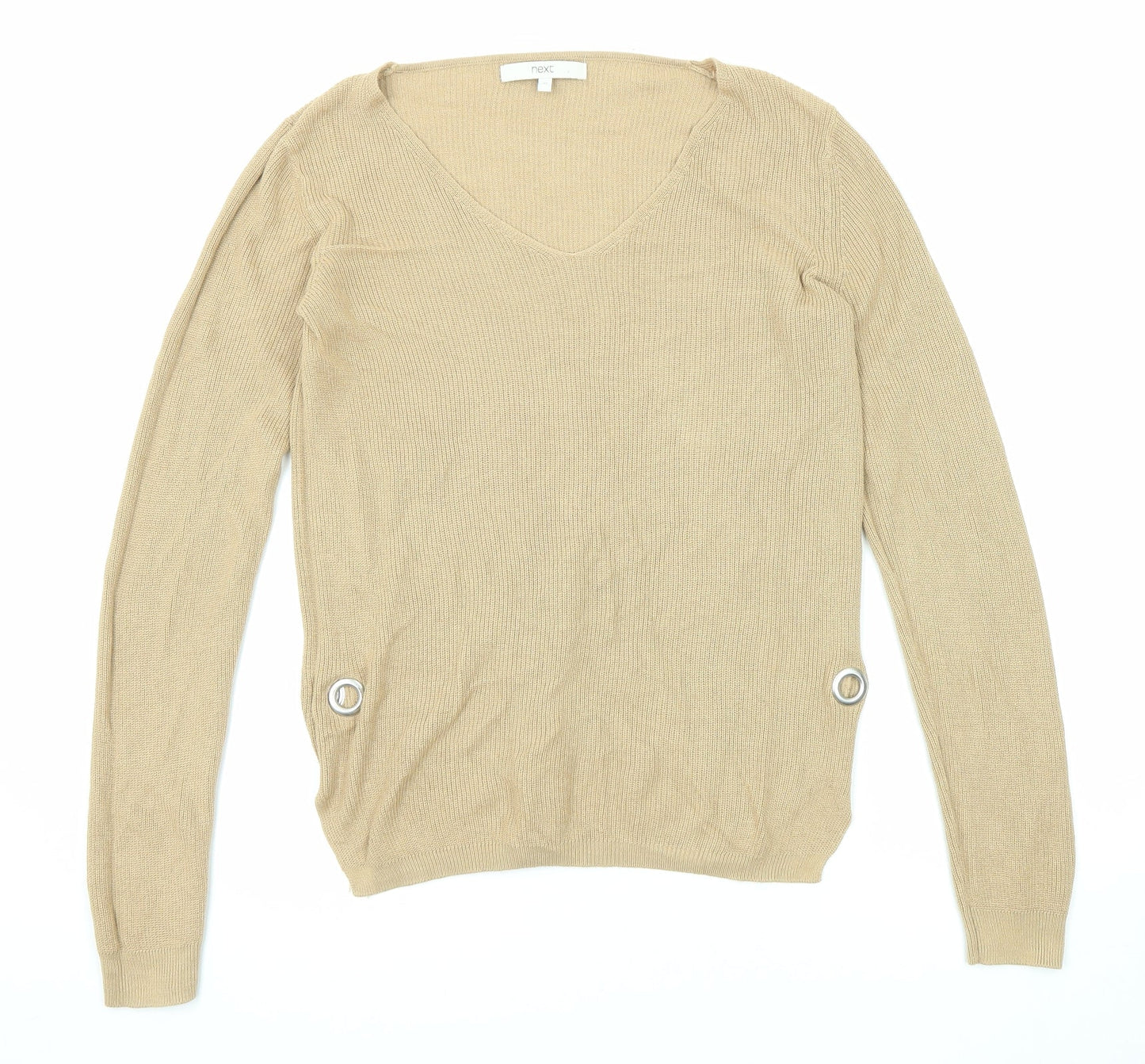 NEXT Womens Beige Round Neck Viscose Pullover Jumper Size 10