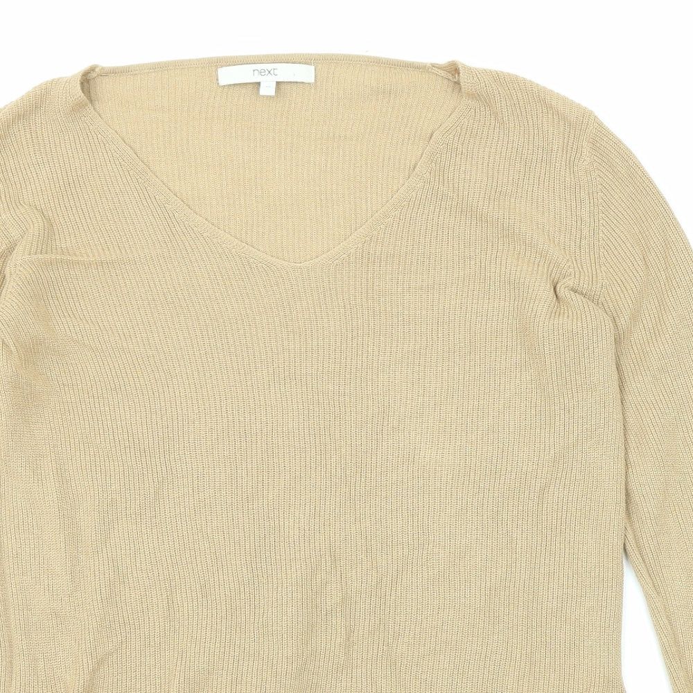 NEXT Womens Beige Round Neck Viscose Pullover Jumper Size 10