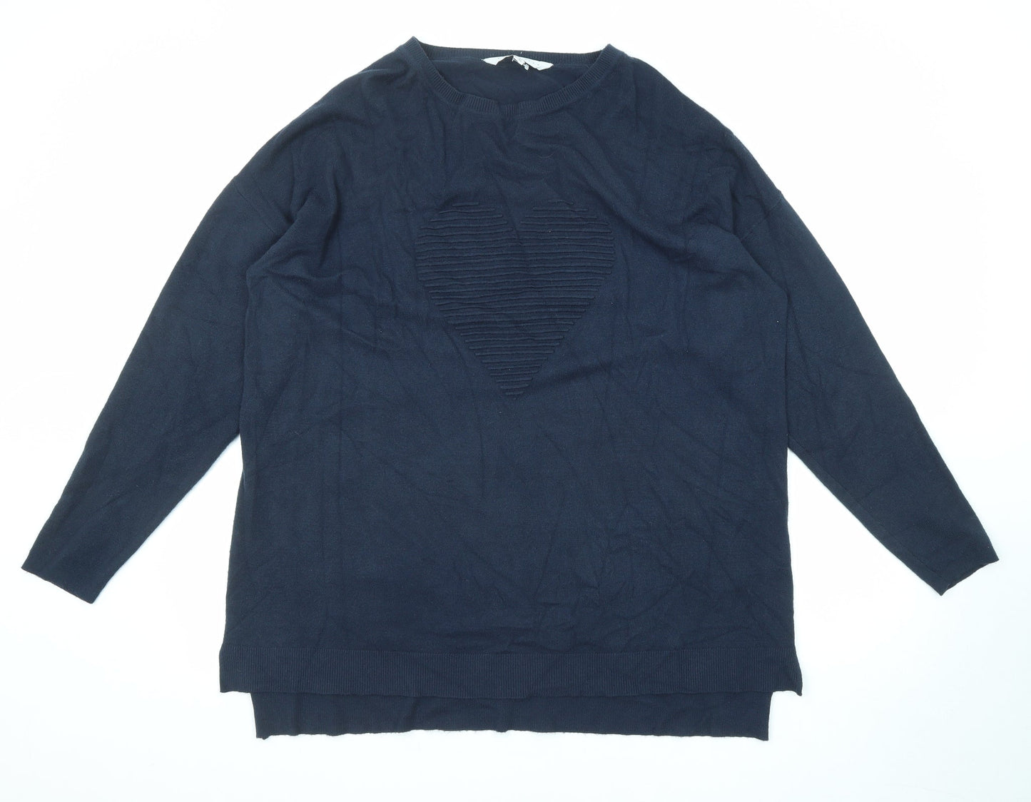 Amara Reya Womens Blue Round Neck Viscose Pullover Jumper Size XL