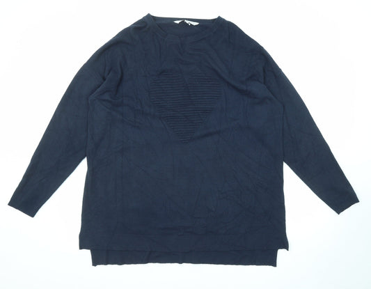 Amara Reya Womens Blue Round Neck Viscose Pullover Jumper Size XL