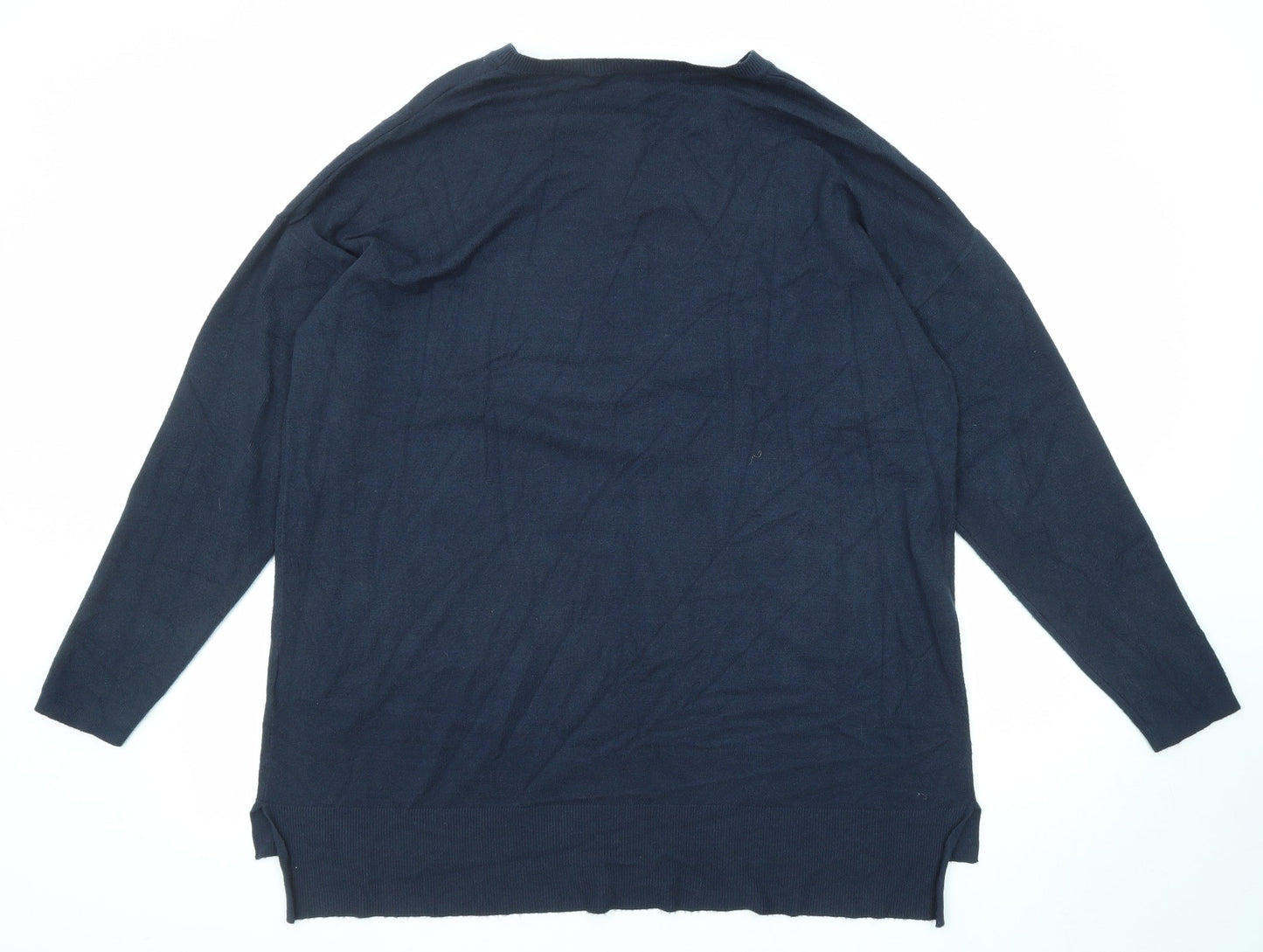 Amara Reya Womens Blue Round Neck Viscose Pullover Jumper Size XL