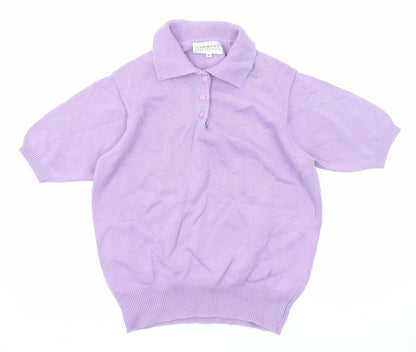 Country Collection Womens Purple Collared Cotton Pullover Jumper Size S