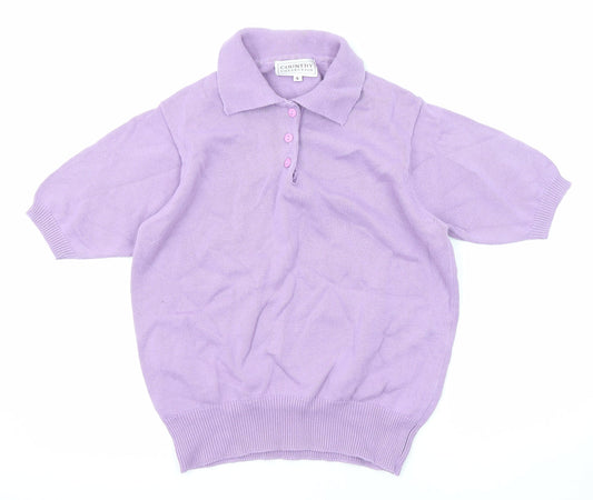 Country Collection Womens Purple Collared Cotton Pullover Jumper Size S