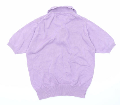 Country Collection Womens Purple Collared Cotton Pullover Jumper Size S