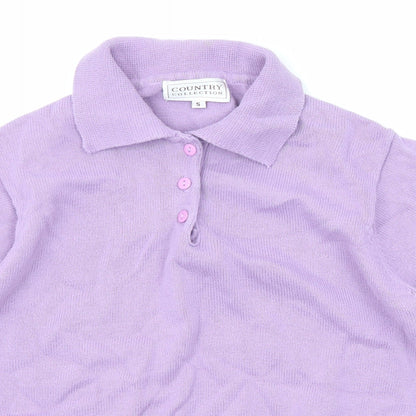 Country Collection Womens Purple Collared Cotton Pullover Jumper Size S