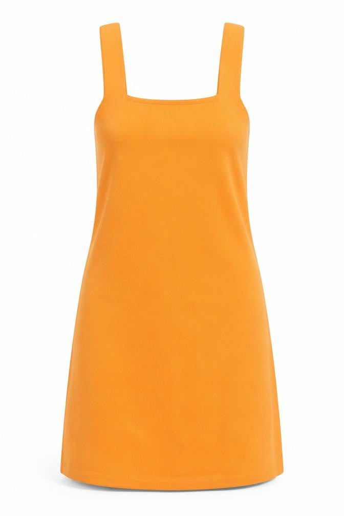 Zara Womens Orange Polyester Pinafore/Dungaree Dress Size S Square Neck Pullover