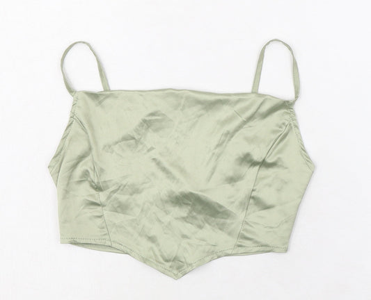 PRETTYLITTLETHING Womens Green Polyester Cropped Tank Size 4 Square Neck