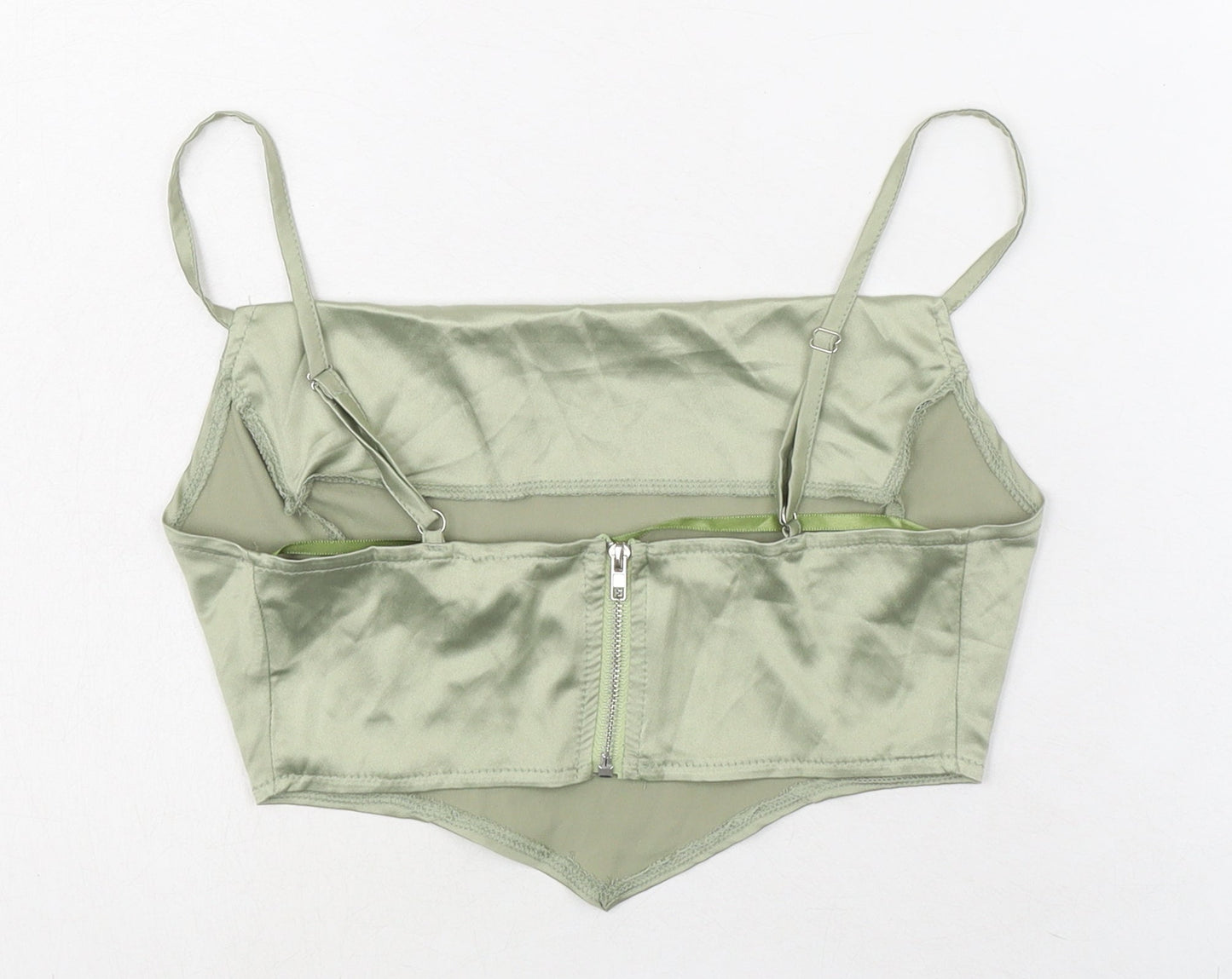 PRETTYLITTLETHING Womens Green Polyester Cropped Tank Size 4 Square Neck