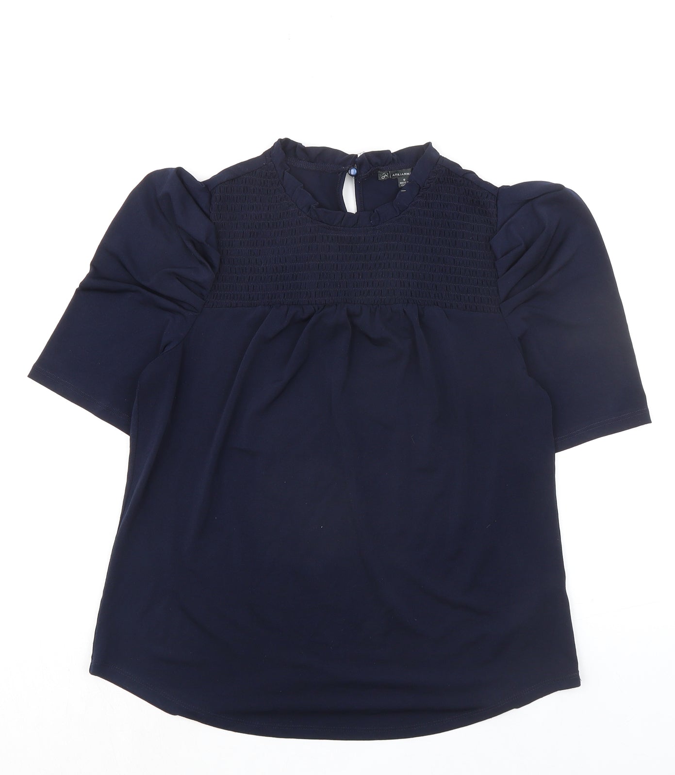 Adrianna Papell Womens Blue Polyester Basic Blouse Size S Round Neck