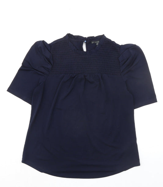 Adrianna Papell Womens Blue Polyester Basic Blouse Size S Round Neck