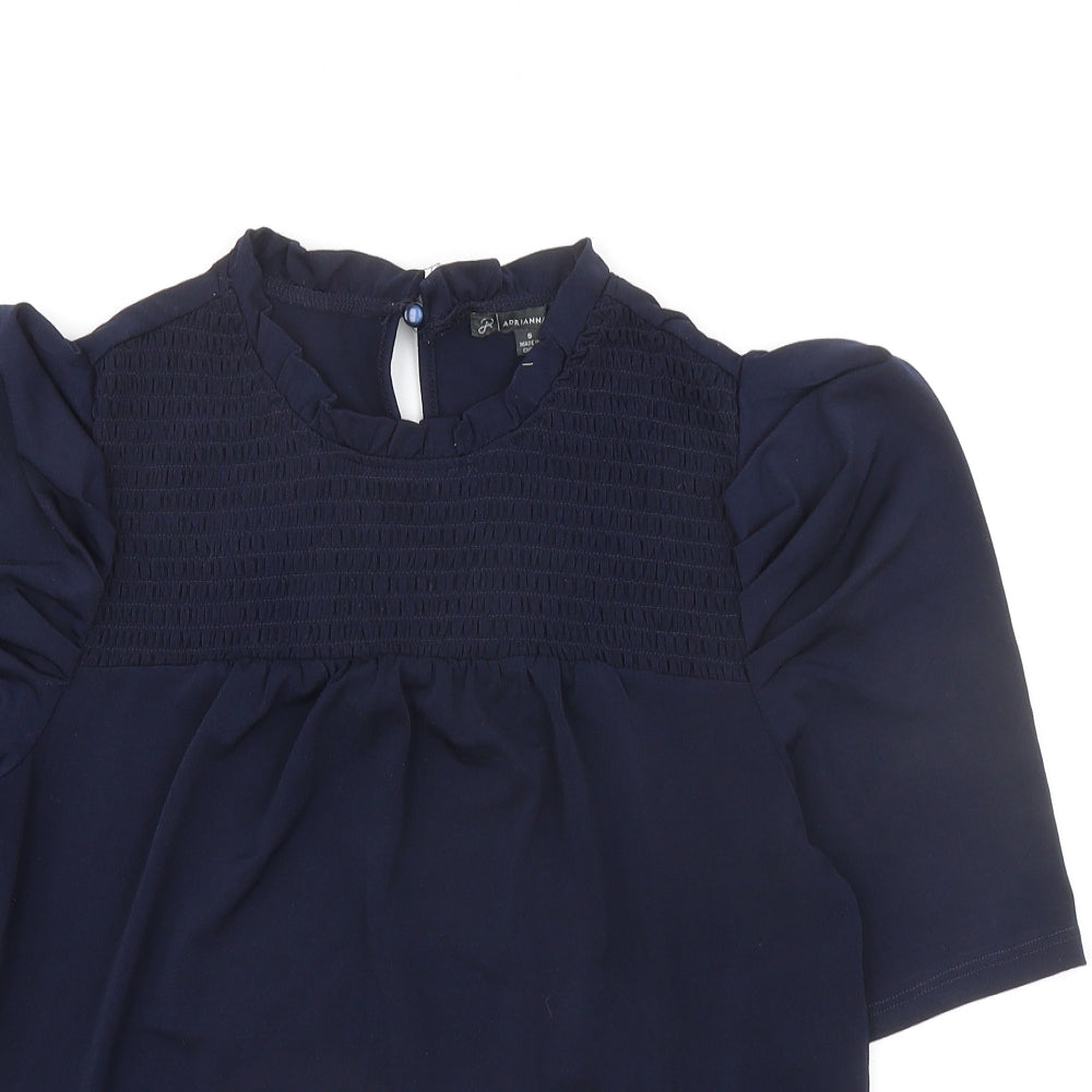 Adrianna Papell Womens Blue Polyester Basic Blouse Size S Round Neck