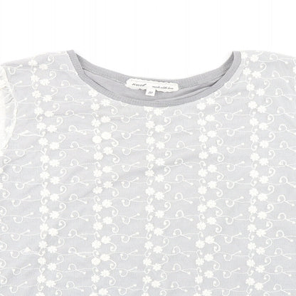 Next Womens Grey Floral Cotton Basic Blouse Size 20 Round Neck - Mesh Overlay