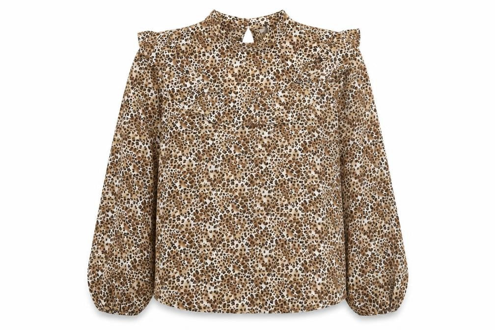 Topshop Womens Brown Animal Print Polyester Basic Blouse Size 10 Mock Neck - Cheetah Print