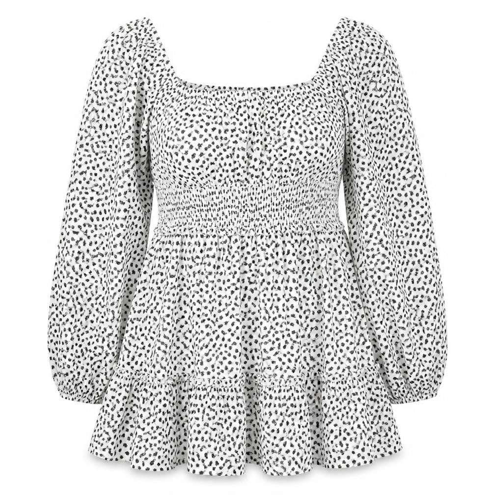 Missguided Womens White Floral Polyester A-Line Size 12 Square Neck