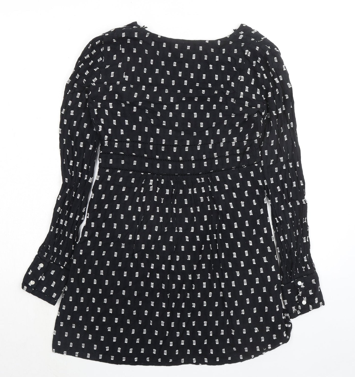 Zara Womens Black Geometric 100% Cotton A-Line Size XS V-Neck